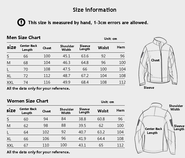 Womens Down Jacket Size Chart