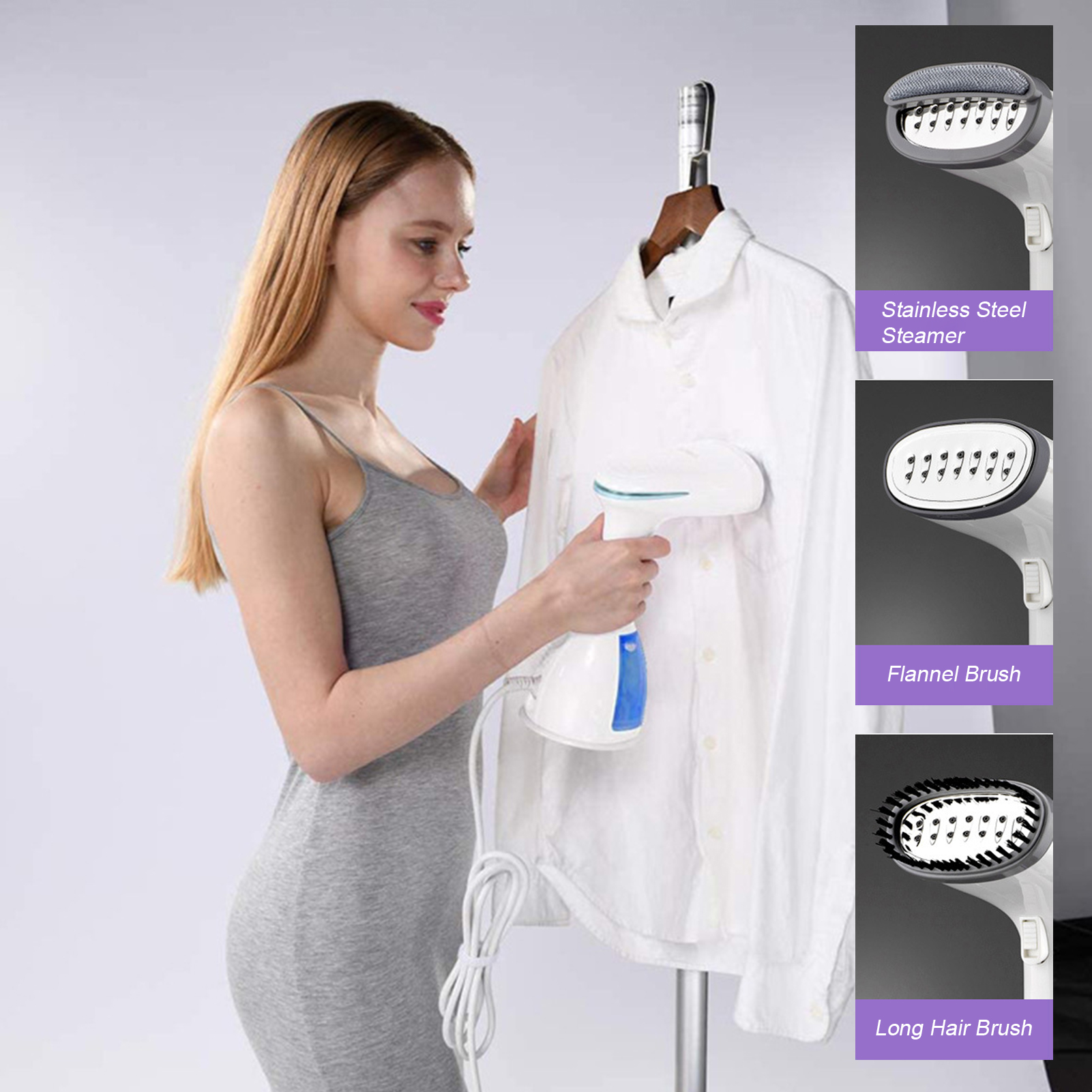 Can a hanging steamer iron down jackets?