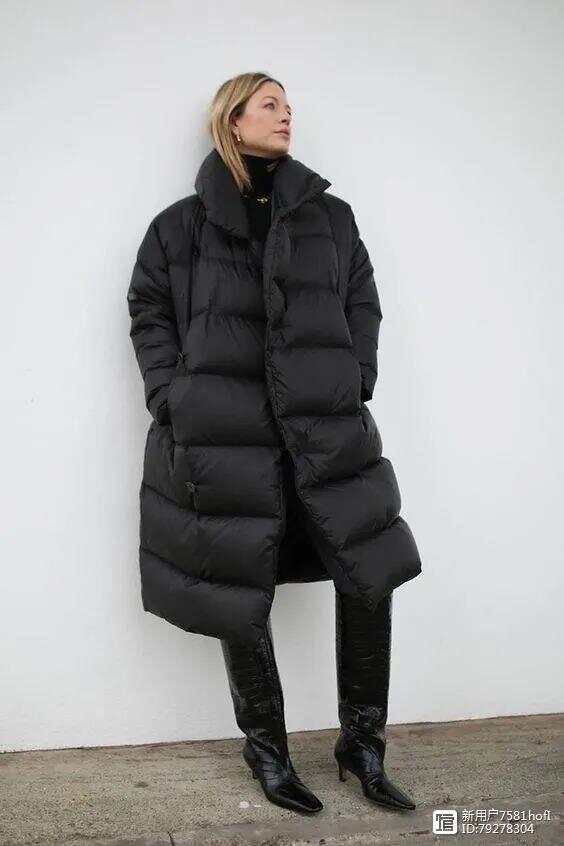 Black Mid-Length羽绒服搭配图片