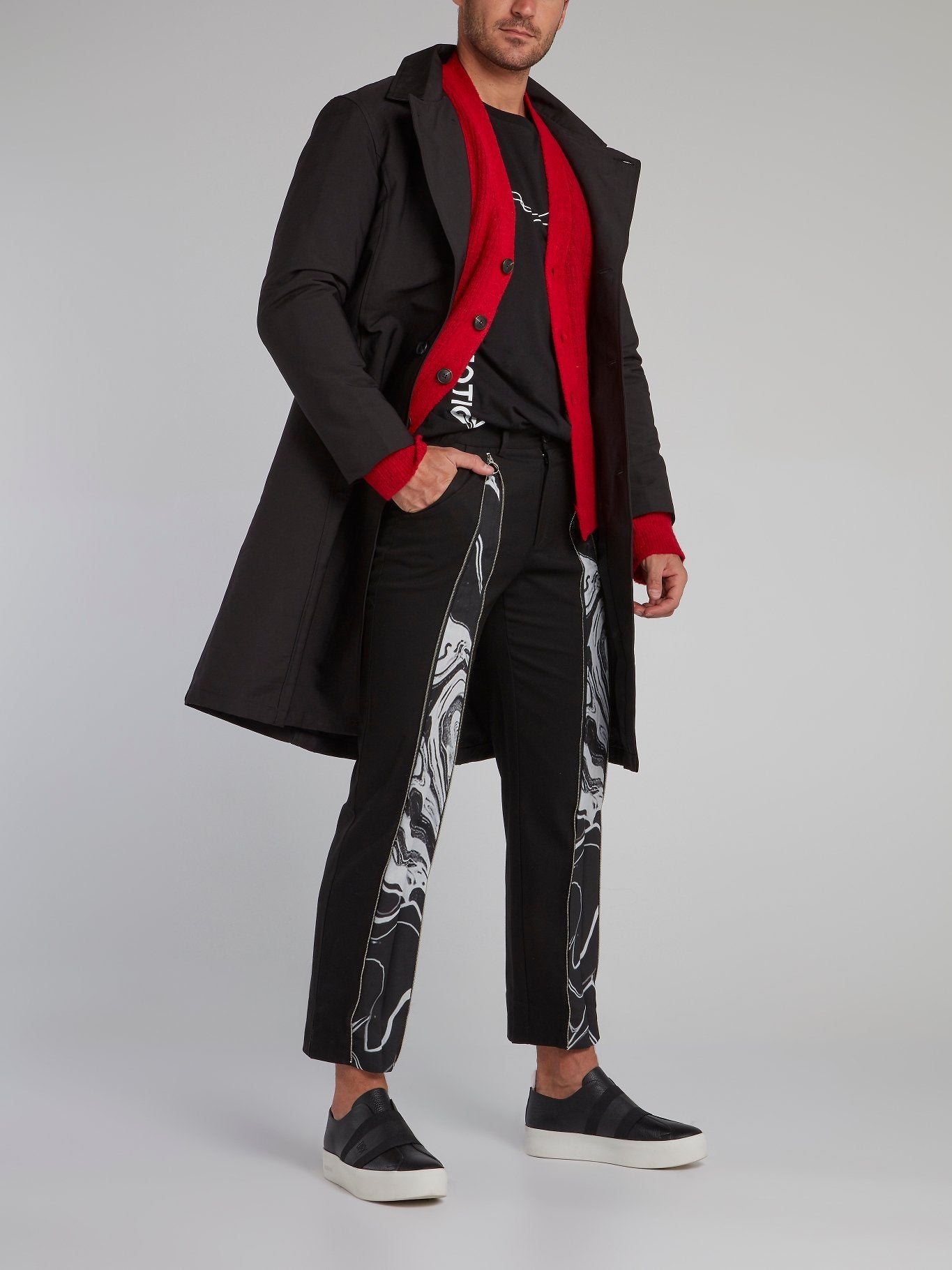 The Elegance of a Black Coat and Scarf
