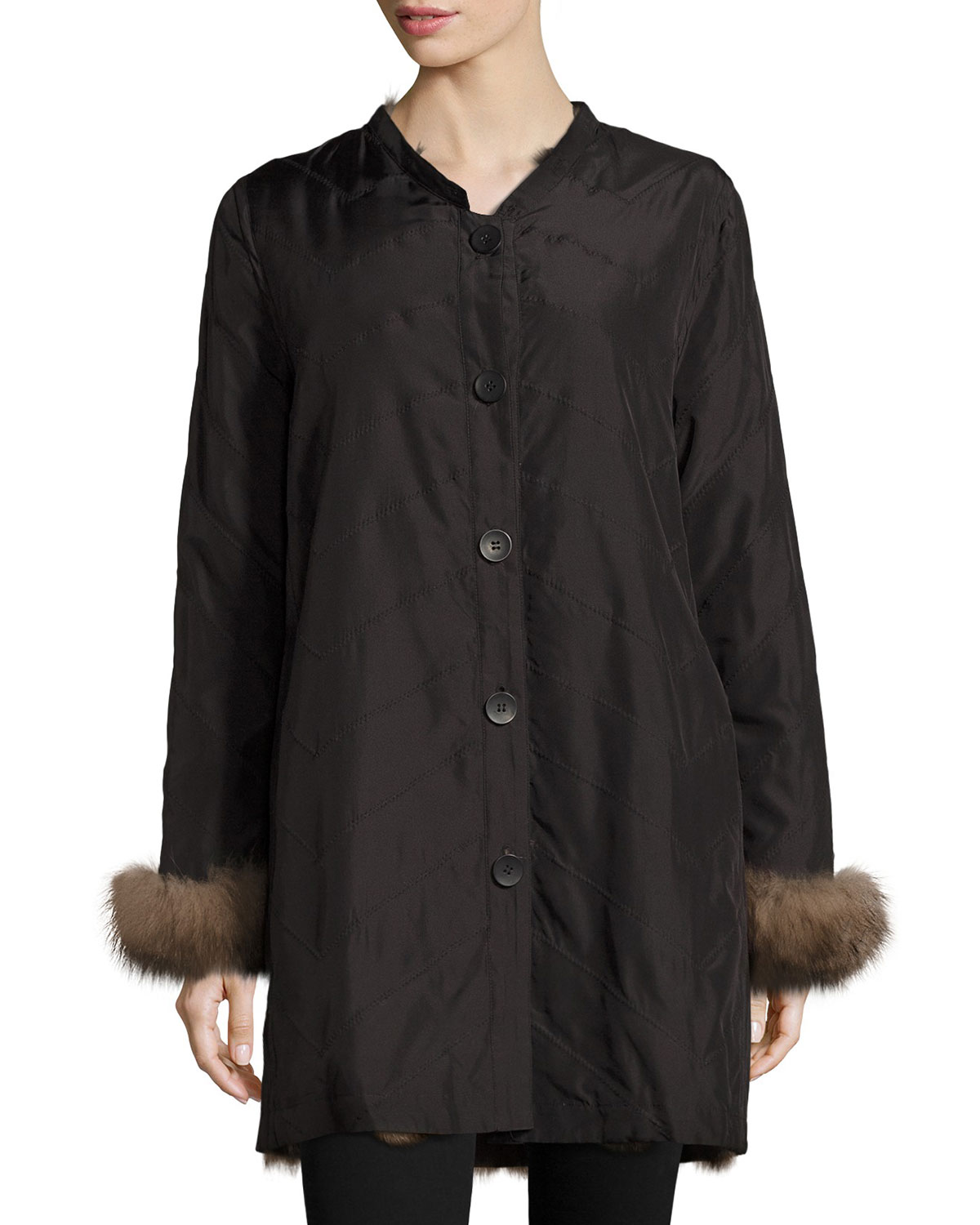 Title: The Womens Fox Fur Collar Cashmere Coat